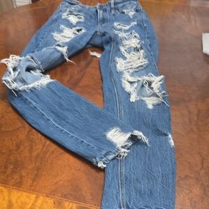 American Eagle Outfitters Blue Distressed Skinny Jeans 0 Long